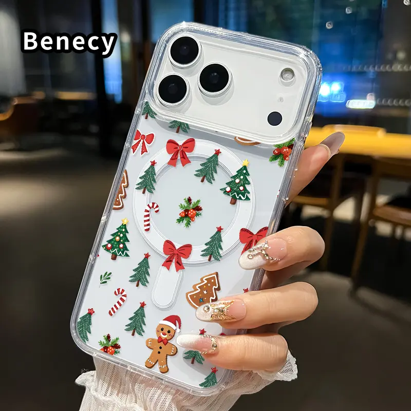 Magnetic Phone Case for iPhone 17 16  Pro Max Plus 15 14 13 12 11 Air E Christmas Delight Pattern  Hard Acrylic Back Soft Silicone Edge Full Coverage Cellphone Cover