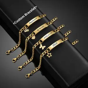 Custom Personalized DIY Lettering Name Titanium Steel Glossy Love-Heart Crown Star Butterfly Bracelet For Friends,Parents,Gifts,Graduation,banquet,Party,Daily Decoration, Family Holiday, For Women Girls Men at any Random