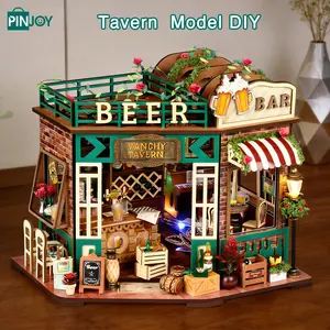 Wooden Bar Rustic Wood DIY Model Kit, Desktop Decoration 3D Puzzle, Fun Stress Relief Craft Project for Adults and Teens, Home Decor