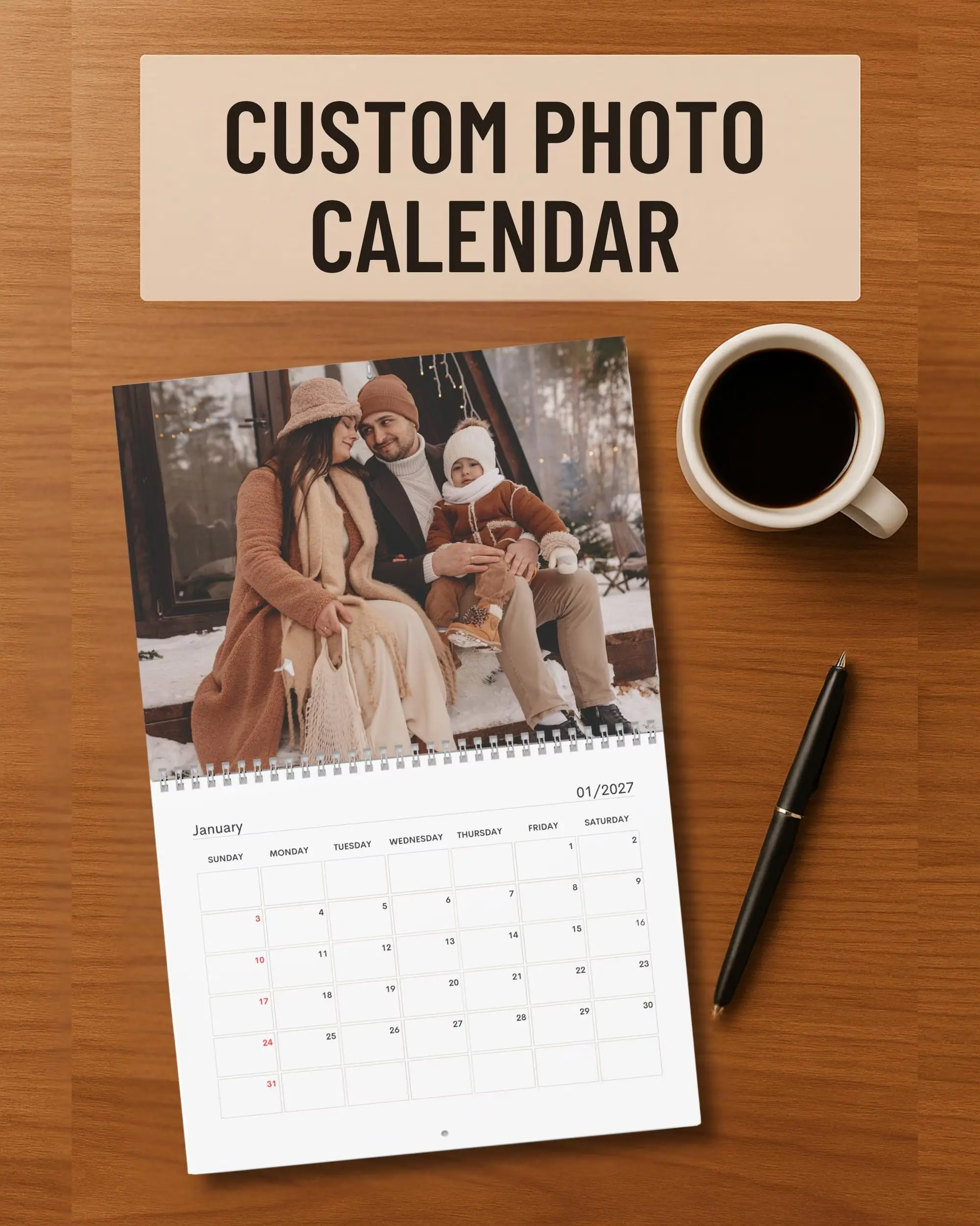 Custom Photo Calendar 2027 - Personalized Photo Calendar for Family - Unique Picture Wall Calendar Gift
