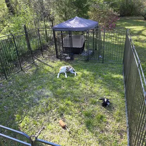 Heavy Duty Dog Playpen: 12 Steel Panels 47" Height, Square Steel Pipe with Reinforced Crossbars, 27FT 57 Sq.ft Portable Fence for Yard RV Camping, Snowy Black PDF8007