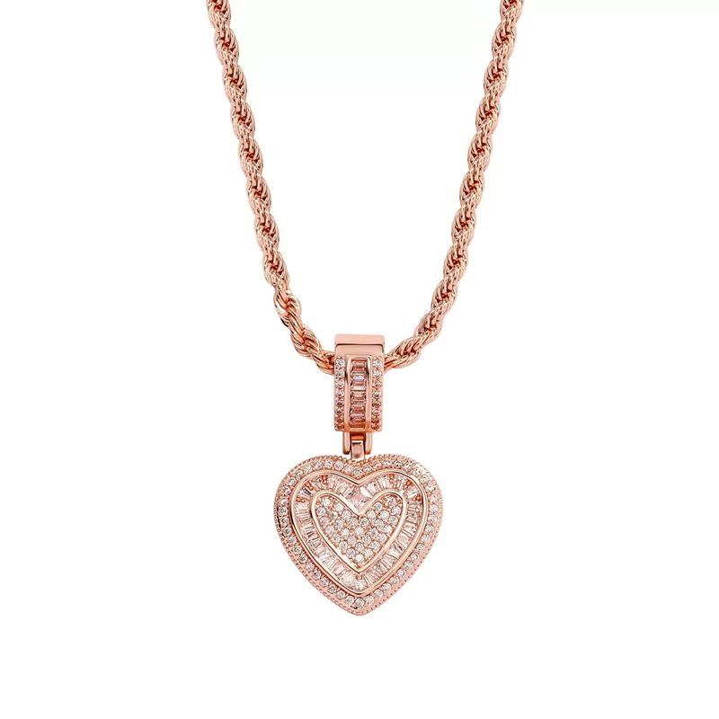 Hip Hop Heart Necklace Women or Men,Gold&Silver,Cubic Diamond Heart Pendant Necklace