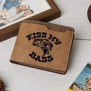 Kiss My Bass Engraved Wallet, Funny Fishing Mens Bifold Wallet, Fisherman Gift For Him, Outdoorsman Dad Gift