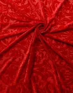 RED Damask Floral Burnout Stretch Velvet Fabric (58 in.) Sold By The Yard