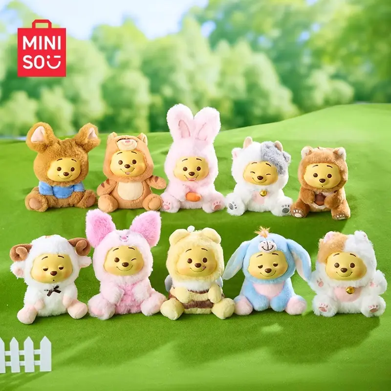 MINISO Wini the Pooh Playful Party Series Soft Vinyl Plush Keychain Figurines - Cute Collectible Backpack Charms & Mystery Blind Box Gifts for Kids & Adults