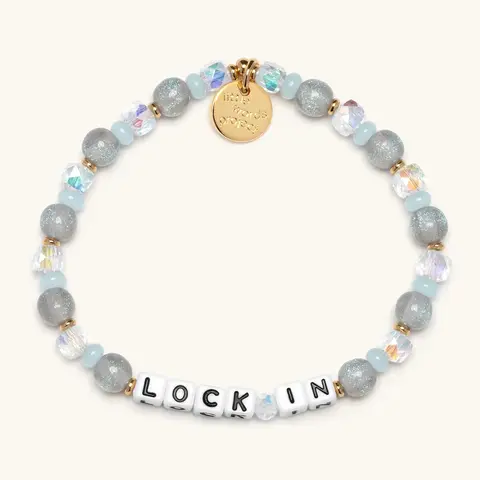Little Words Project Lock In Beaded Affirmation Bracelet - Unisex Trackable Tag Inspirational Costume Jewelry, Choking Hazard Small Parts, for Energy Connection & Goal Setting
