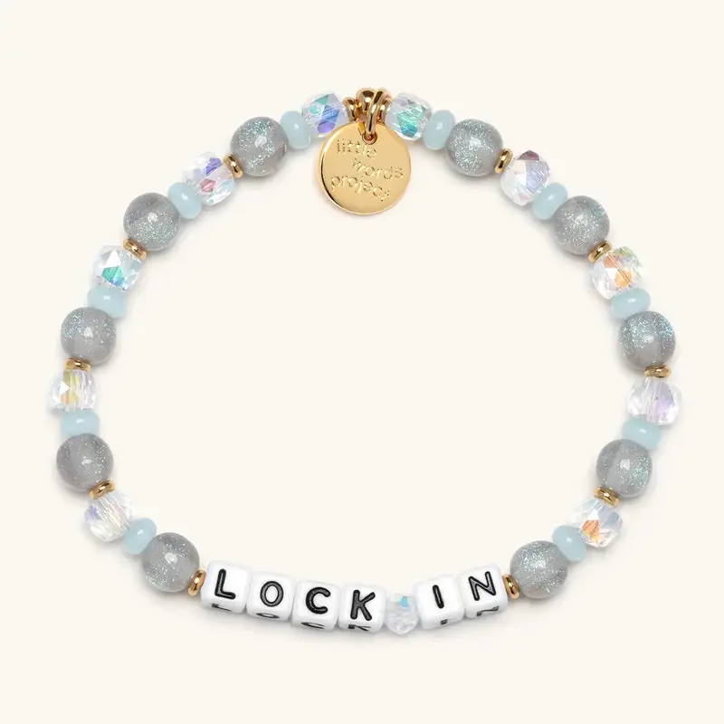 Little Words Project Lock In Beaded Affirmation Bracelet - Unisex Trackable Tag Inspirational Costume Jewelry, Choking Hazard Small Parts, for Energy Connection & Goal Setting