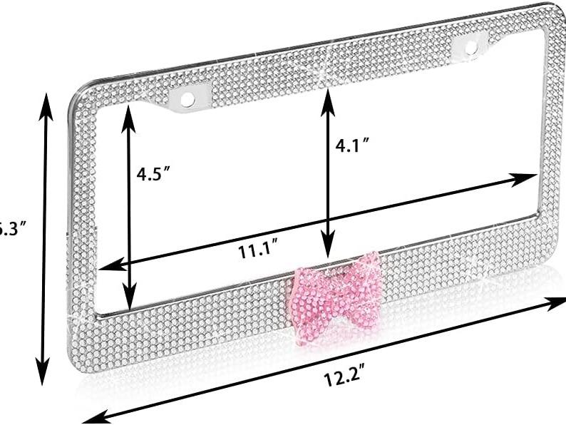 2 Pack Bling License Plate Frame, Rhinestone Premium Stainless Steel License Plate Frame, Facets Clear Color Rhinestone Crystal, Girly Car Accessories Automotive Vehicle