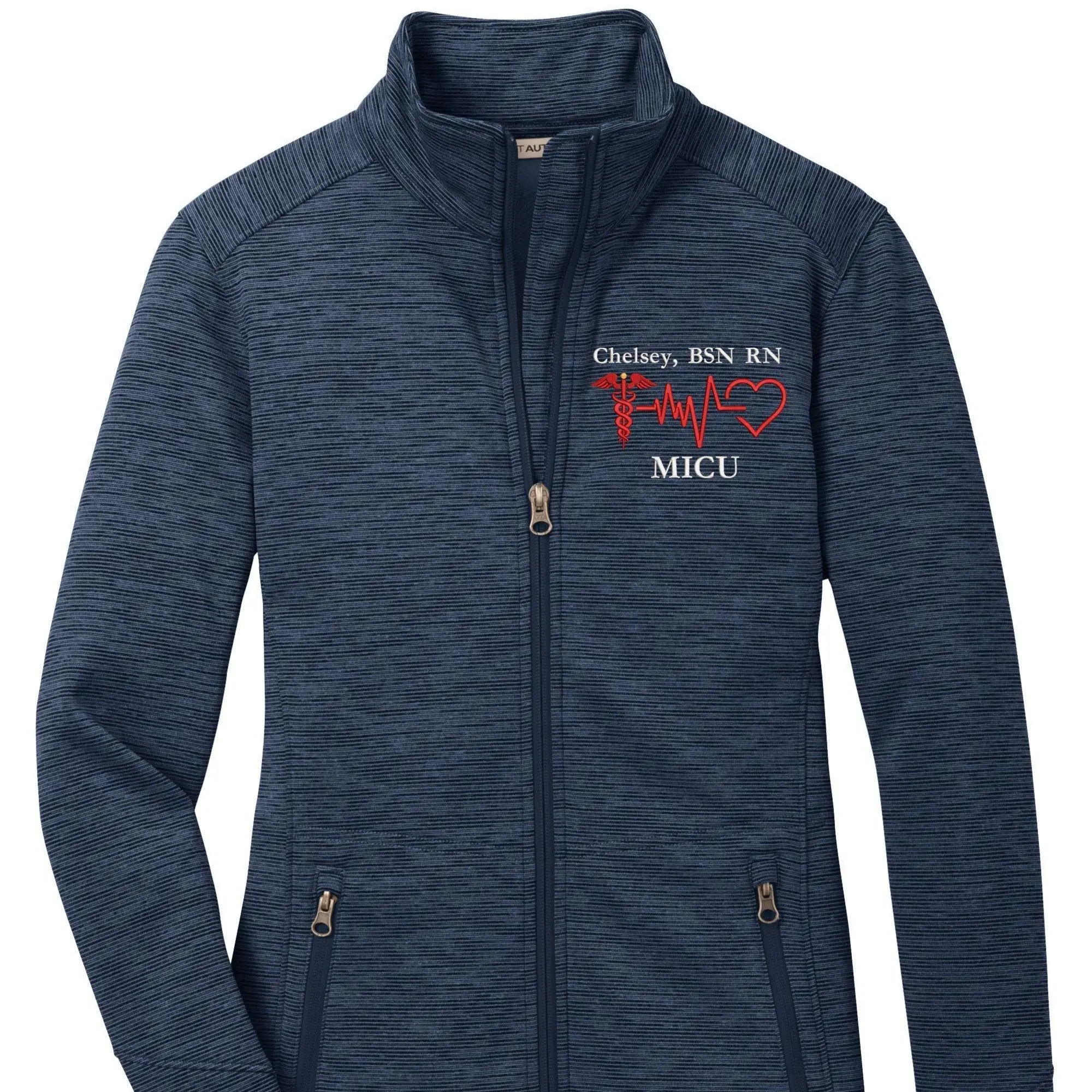 Female's Custom Embroidered Digi Stripe Fleece Full Zip Jacket for Nurses, Medical Workers