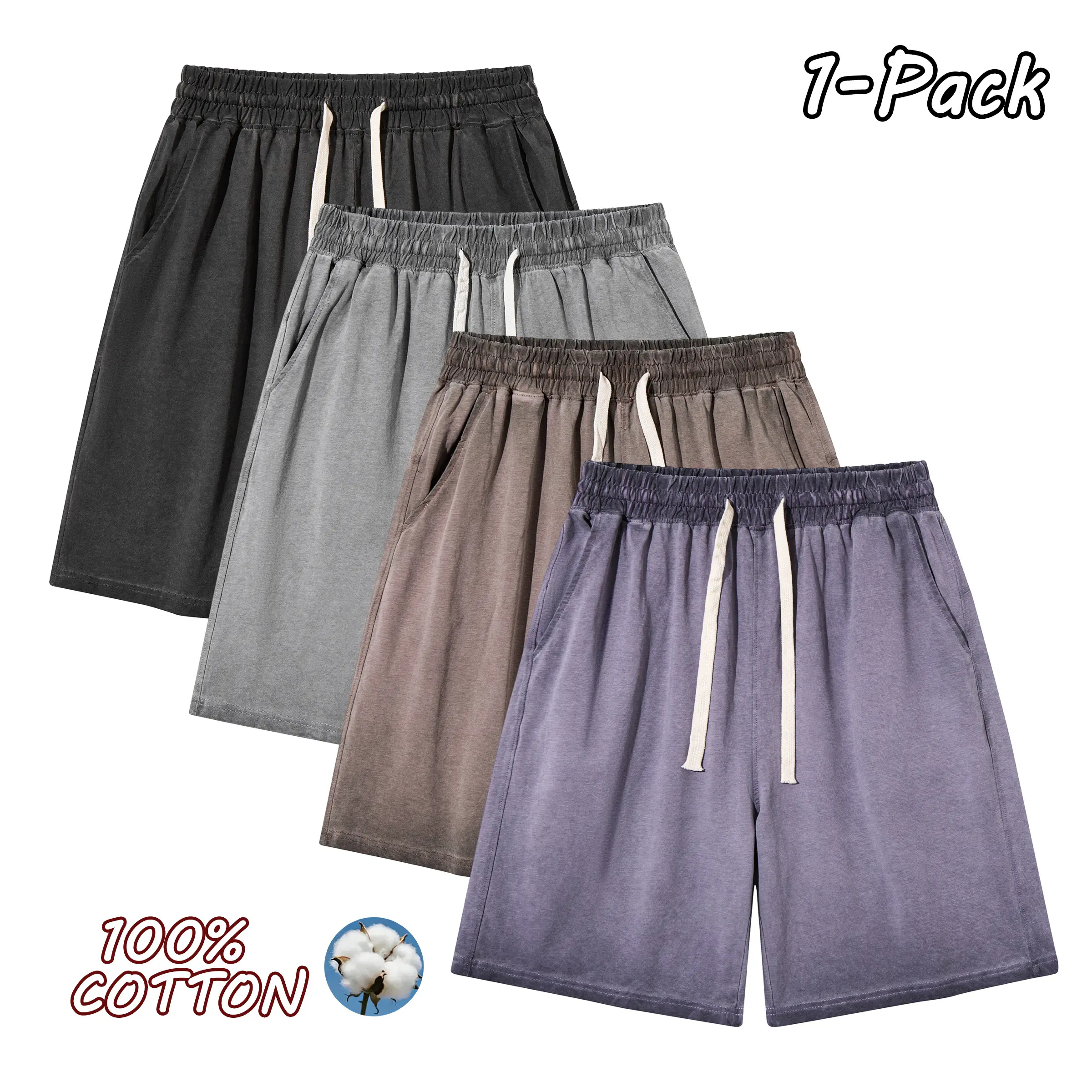 Men’s summer casual shorts, stylish and versatile new arrival, 100% pure cotton, vintage distressed washed design with drawstring, suitable for outdoor sports, everyday wear, and street outings.