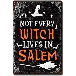 Vintage Gothic Halloween Tin Sign 8x12 Inches Not Every Witch Lives In Salem Artwork Industrial Metal Steel Decor For Haunted House Kitchen Bathroom