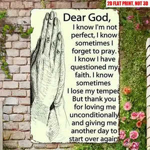 Motivational Prayer Metal Sign - Retro Inspirational Wall Art with "Dear God" Quote, Classic Religious Home Decor, Durable Metal Plaque for Faith-Based Gifts & Positive Energy, Prayer Room Decor, Serene Nature Theme