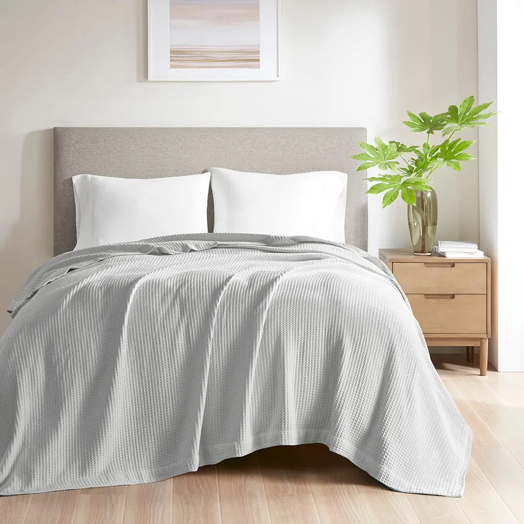 Beautyrest BR51N-3835 Cotton Waffle Weave Blanket - Full & Queen Size, Grey, 90x90x0.25in, Breathability, Chemical Free, Dreamy Soft Blanket, Breathability Blankets, Chemical Free Blankets
