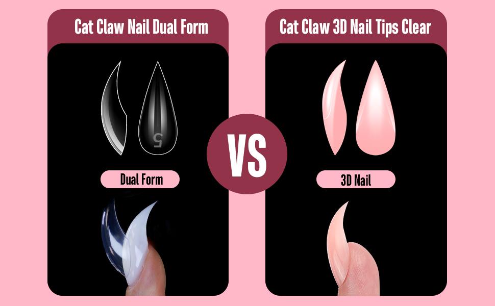 NOVO OVO 3D Cat Claw Nail Tips Baby Pink, 128Pcs Short Curved Stiletto Press on Nails with Built-in APEX, PMMA Full Cover Clear Eagle False Nails for Halloween Cosplay & Salon Extension, 16 Sizes【Does not include builder gel, top coat, glue, or UV lamp】
