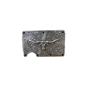 Men's 3D Longhorn Skull Metal Utility Wallet, Western-Themed Men's Wallet by 3D Belt Company, Western-Themed Men's Wallets