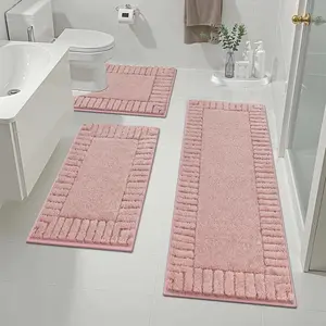 [Deals for You Days] HEBE Bathroom Rugs Sets 3 Piece Bathroom Shower Rugs with U-Shaped Contour Toilet Mat Absorbent Microfiber Plush Bath Mats Non Slip Bath Rugs Machine Washable Shaggy Bath Mat Set summerwins