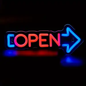 Vibrant Neon Open Sign with Arrow - USB Powered, Switch-Controlled, Non-Dimmable Unicolor Decor for Bar, Shop, Cafe, Nail Salon, Lash Studio, and Parties - Plastic Wall Hanging Sign with Energy-Efficient Design