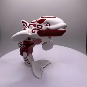 Tattooed Orca Whale 3D Printed Figurine with Unique Tattoo Design and Colorful Patterns