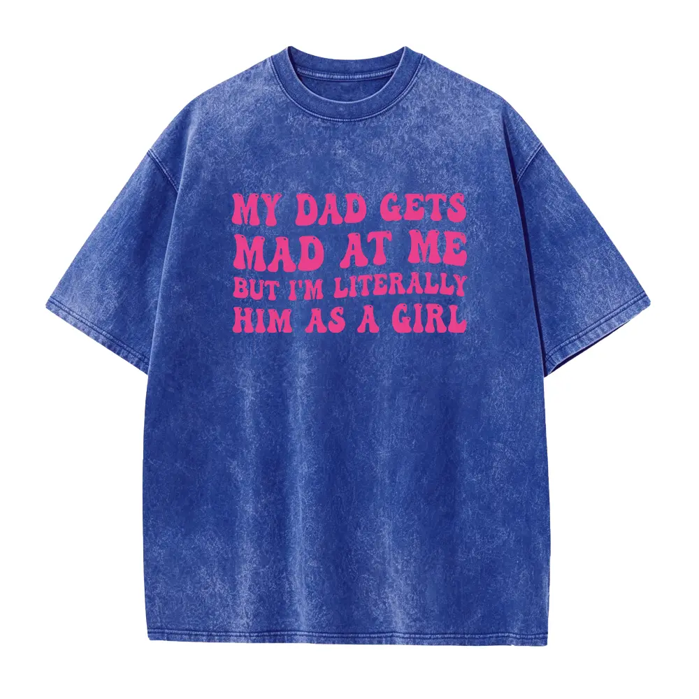 Funny Graphic T-Shirt for Daughters, Casual Short Sleeve Top in Smooth Seamless Cotton with "I'm Literally Him" Quote, Father Daughter Gift, Tops, Menswear, Classic, Fabric, Knit, Ribbed, Round Neck, Stylish, Alternative