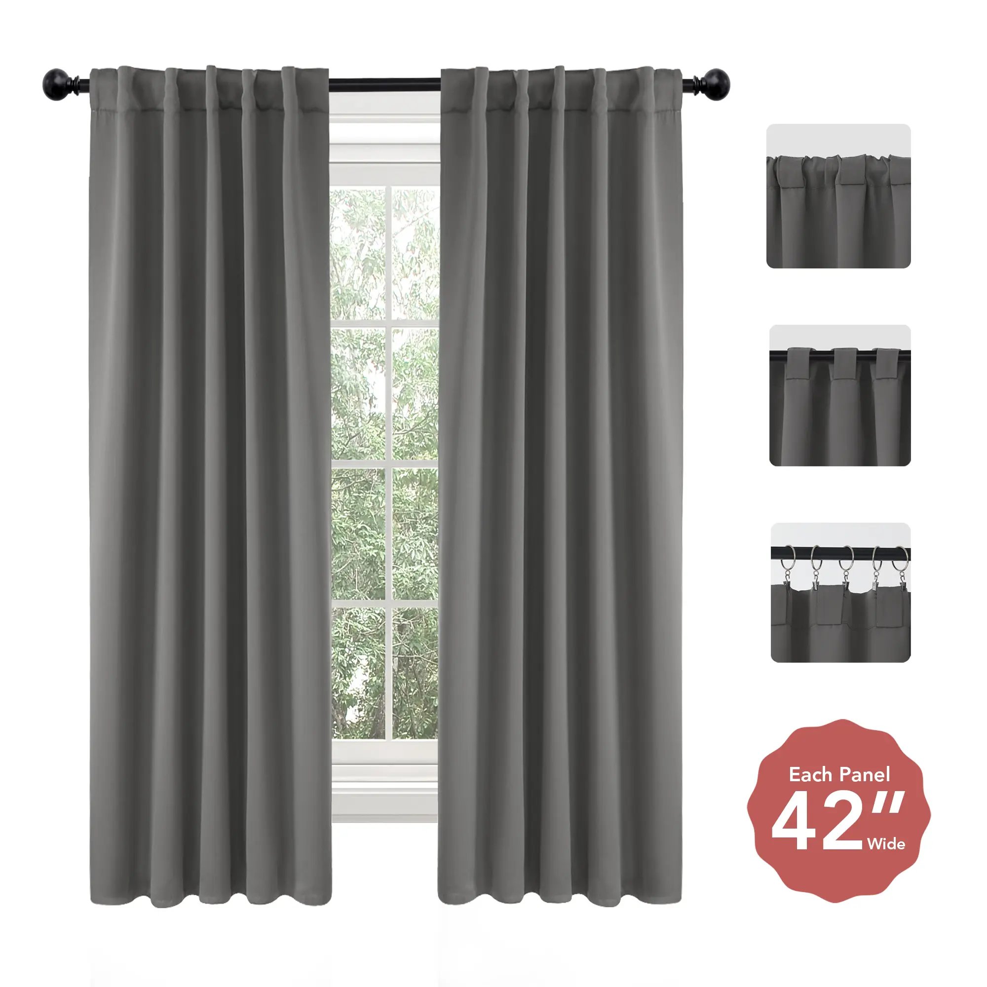 Deconovo Heavy Curtain, 2 Panels 42W x 108L in Polyester Room Darkening Thermal Insulated Curtains with Back Tab and Rod Pocket, Blackout Blinds Alternative (4m Total Width)