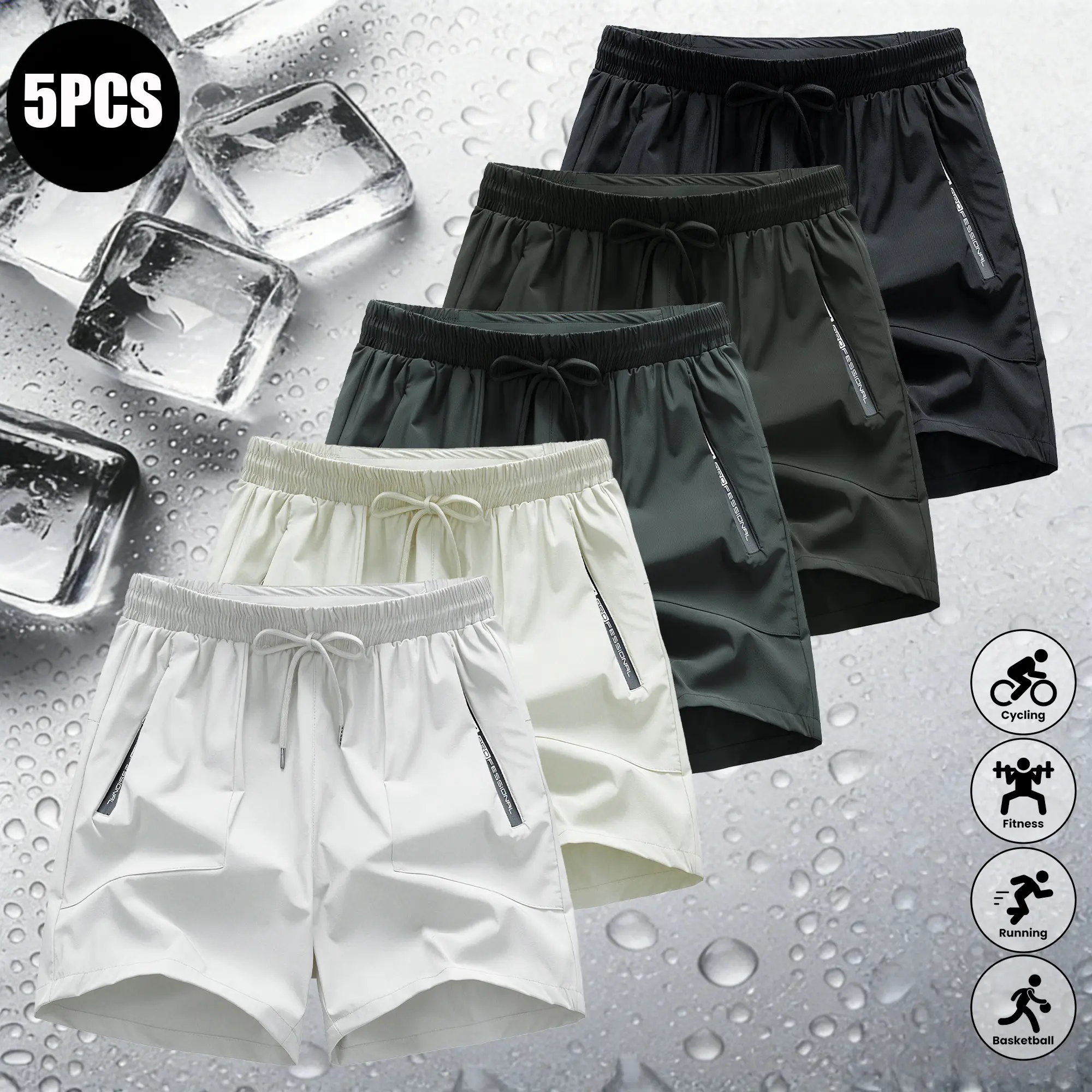 Men’s solid-color drawstring zip-pocket shorts, 5-pack; men’s clothing; sports-casual elastic-waist pocket shorts; breathable summer athletic shorts for men; everyday wear; summer shorts Men's Quick-Dry Set Men’s solid-color drawstring zip-pocket shorts, 5-pack; men’s clothing; sports-casual elastic-waist pocket shorts; breathable summer athletic shorts for men; everyday wear; summer shorts Men's Quick-Dry Set