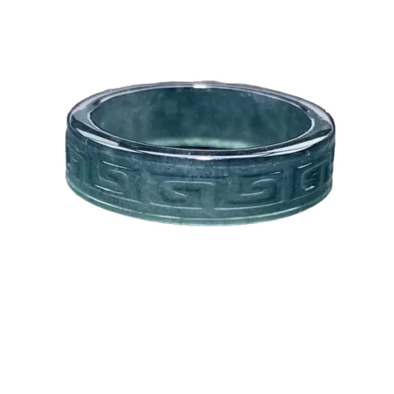 Natural Jade Ring Blue Water Antique Pattern Square Ring Unisex Jade Ring For Daily Wear Jade Green