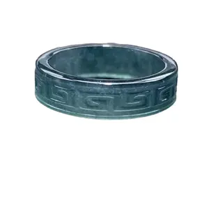 Natural Jade Ring Blue Water Antique Pattern Square Ring Unisex Jade Ring For Daily Wear