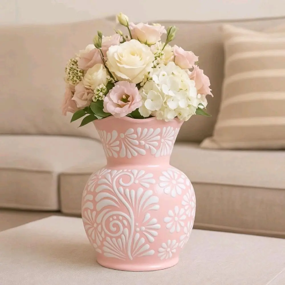 Handmade Talavera Flower Vase | Pink & White Handmade Talavera Flower Vase | Pink & White