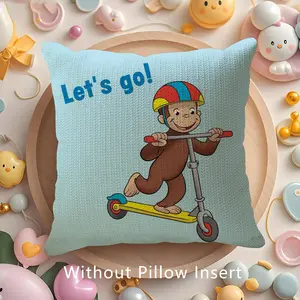 Curious G-George Cartoon Cushion Cover Eco-Friendly Natural Linen Fabric Double-Sided Print | Organic, Breathable,Pillow Case,Invisible zipper Mite Removal Durable Material for DIY Crafts,| Perfect Home Gift for Home Lovers