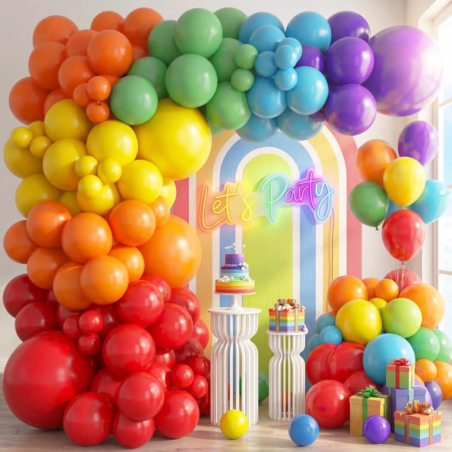103 Pcs Rainbow Balloon Arch Kit, Assorted Colorful Latex Balloons Garland With 18 12 10 5 Inch Sizes, Party Decorations For Birthday Carnival Baby Shower And Celebrations