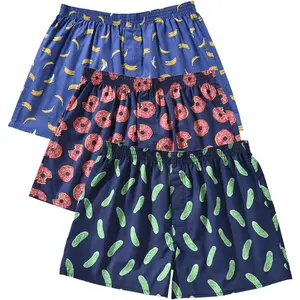 Mens Boxer Holiday Cartoon Graphic Shorts Funny Boxers Sleep Short Plaid Cotton Loose Woven Boxers Soft Cotton Men's Boxer Briefs Socks Casual Menswear Loungewear Nightwear Novelty Pajamas 3Pcs-Banana/Donuts/Pickle Wide Leg Baggy