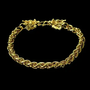 Dragon Style Golden Gold-tone Bracelet Chain marked '999', 8.5 inch, Width 6.5mm
