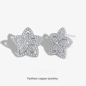 Sparkling butterfly earrings with full zirconia, luxurious floral earrings with full diamond illusion and hollow design, exquisite niche earrings suitable for gifting and daily commuting wear