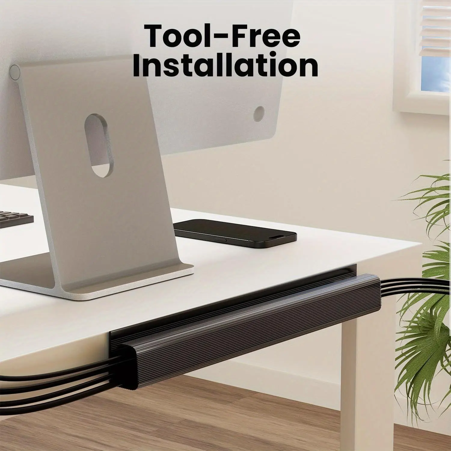 40cm Self-Adhesive Cable Tray, PVC Wire Channel, No Drill Under Desk Cable Management, PC Monitor Cord Organizer
