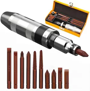 12 count Hammer Impact  Set with S2 Alloy Steel Bits, Manual Hand Impact Driver, Destornillador de Impacto, Desarmador de Golpe, Includes Broken Bolt and Rust Screw Extractors