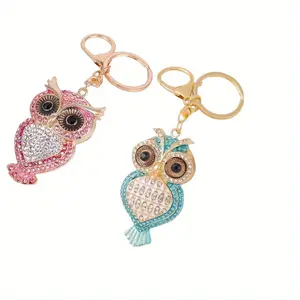 Cute Bling Owl Keychain - Rhinestone Crystal Car Key Ring with Zinc Alloy Metal Clip for Girls Birthday  Halloween and Christmas Gift