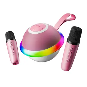 Mini Karaoke Machine for Kids with 2 Wireless Microphones, Portable Bluetooth Speaker Gift for Girls Toys 4, 5, 6, 7, 8, 9, 10, 12+ Years, LED Lights Chritmas Birthday Festival for Party, Home