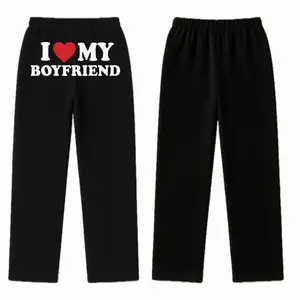 I Love My Boyfriend Black  Pajamas - Luxurious Soft Plushie Loungewear for All Seasons Comfortable Sizes X-Small to 3XL Matching Pj Set Nightwear Womenswear