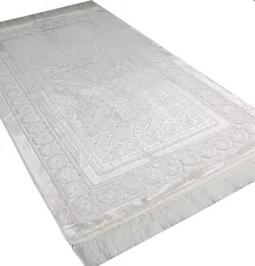 Luxury Velvet Islamic Prayer Rug Floral Stamp - White