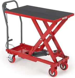 Garvee Heavy Duty Hydraulic Lift Table Cart – 1100 lbs Capacity, 35.4" Max Lift Height, Manual Single Scissor Platform Cart with Foot Pump, Non-Slip Pad & Locking Swivel Wheels – Ideal for Garage, Warehouse, Factory, Workshop & Material Handling, Stable,