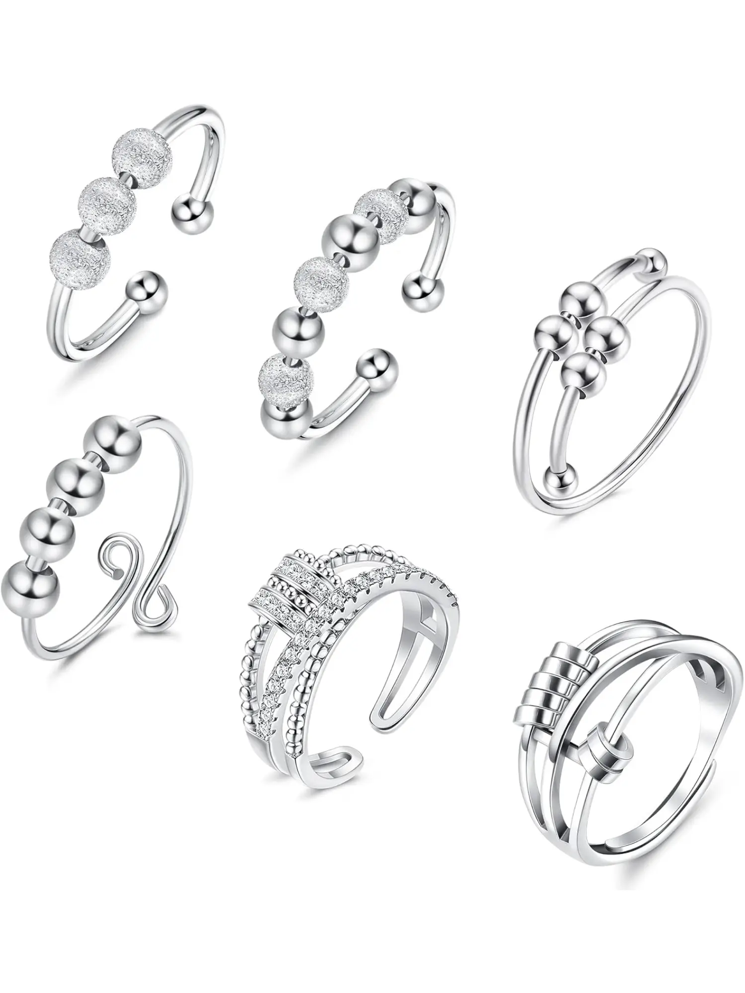 6 Pcs Anxiety Rings for Women Fidget Peace Rings for Anxiety Stackable Rings for Women Stress Reliever Spinner Ring Adjustable Fidget Rings for Anxiety