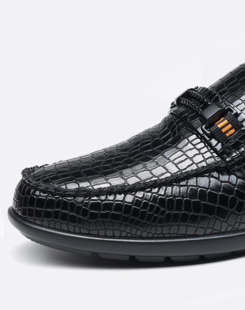 Men's Croc-Embossed Metal Bit Loafers, Black & Brown Formal Slip-On Leather Shoes25328