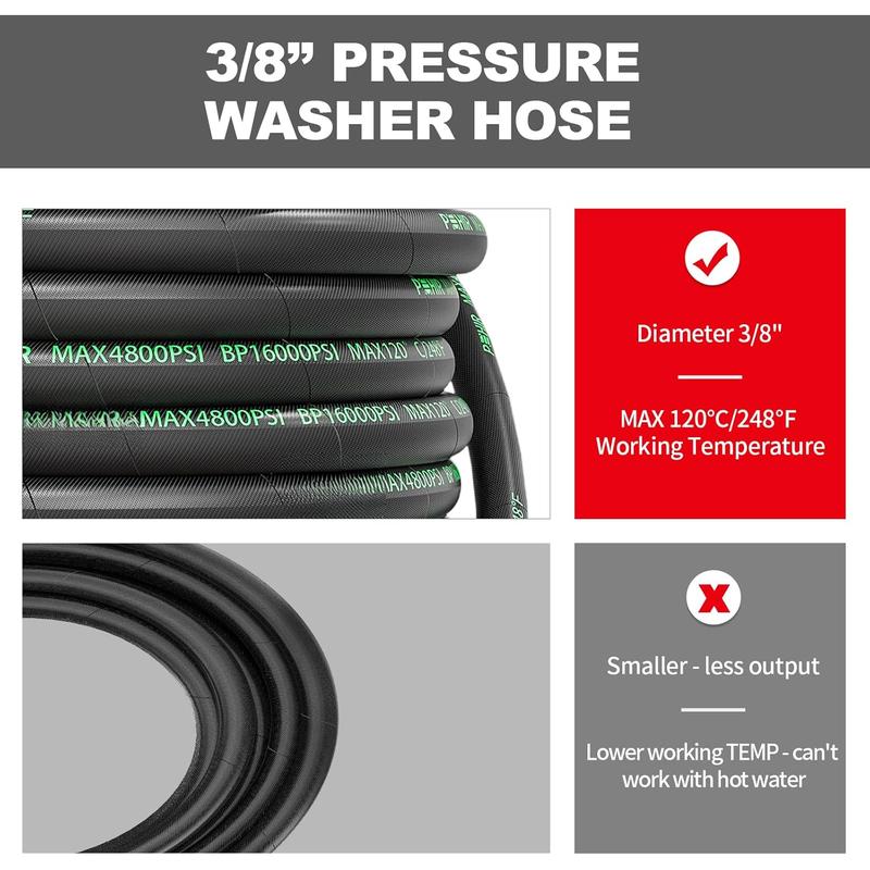 3/8"  Washer Hose 50 FT for Cold and Hot Water Max 248?F with Quick Connect, 4800psi Kink Resistant Industry Grade Steel Wire Braided Synthetic Rubber Jacket with 2 M22 14mm Adapter Set