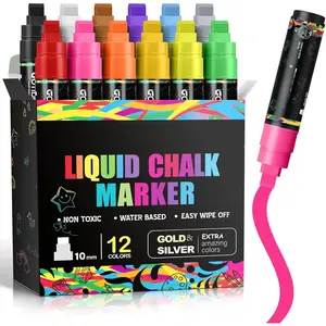 Window Markers,  Chalk Markers for Blackboard, Washable  Marker for Chalkboard,Glass Mirrow,10mm Thick Tip12 Colors With Metallic Colors