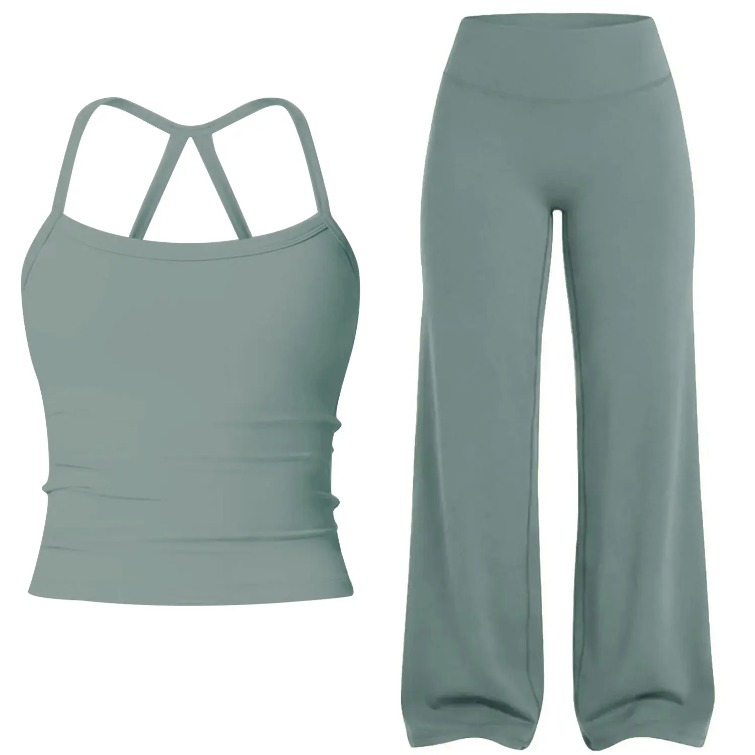 Jetjoy High Waist 30‘’ Inseam  Workout Leggings for Women 2 Piece Set, Loose Fit Straight Leggings & Basic Tank Top with Adjustable Straps, Ideal for Gym Yoga & Casual Wear, Soft Stretch Fabric, 30" Inseam Leggings Aesthetics