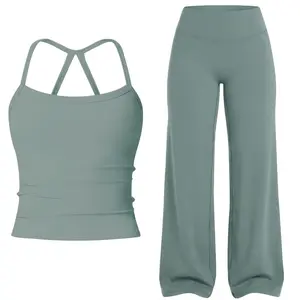 Jetjoy High Waist 30‘’ Inseam  Workout Leggings for Women 2 Piece Set, Loose Fit Straight Leggings & Basic Tank Top with Adjustable Straps, Ideal for Gym Yoga & Casual Wear, Soft Stretch Fabric, 30" Inseam Leggings Aesthetics
