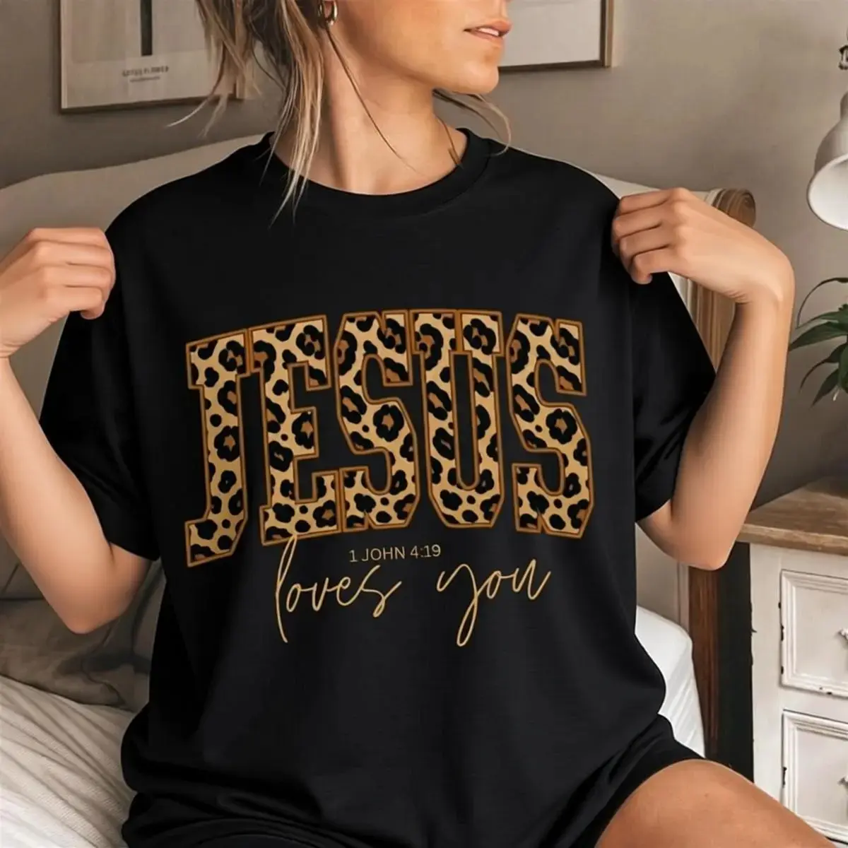 Christian Jesus shirt, Cheetah Print Bible Verse shirts, Trendy Faith Apparel Gift, Jesus Loves You, The Way The Truth The Life