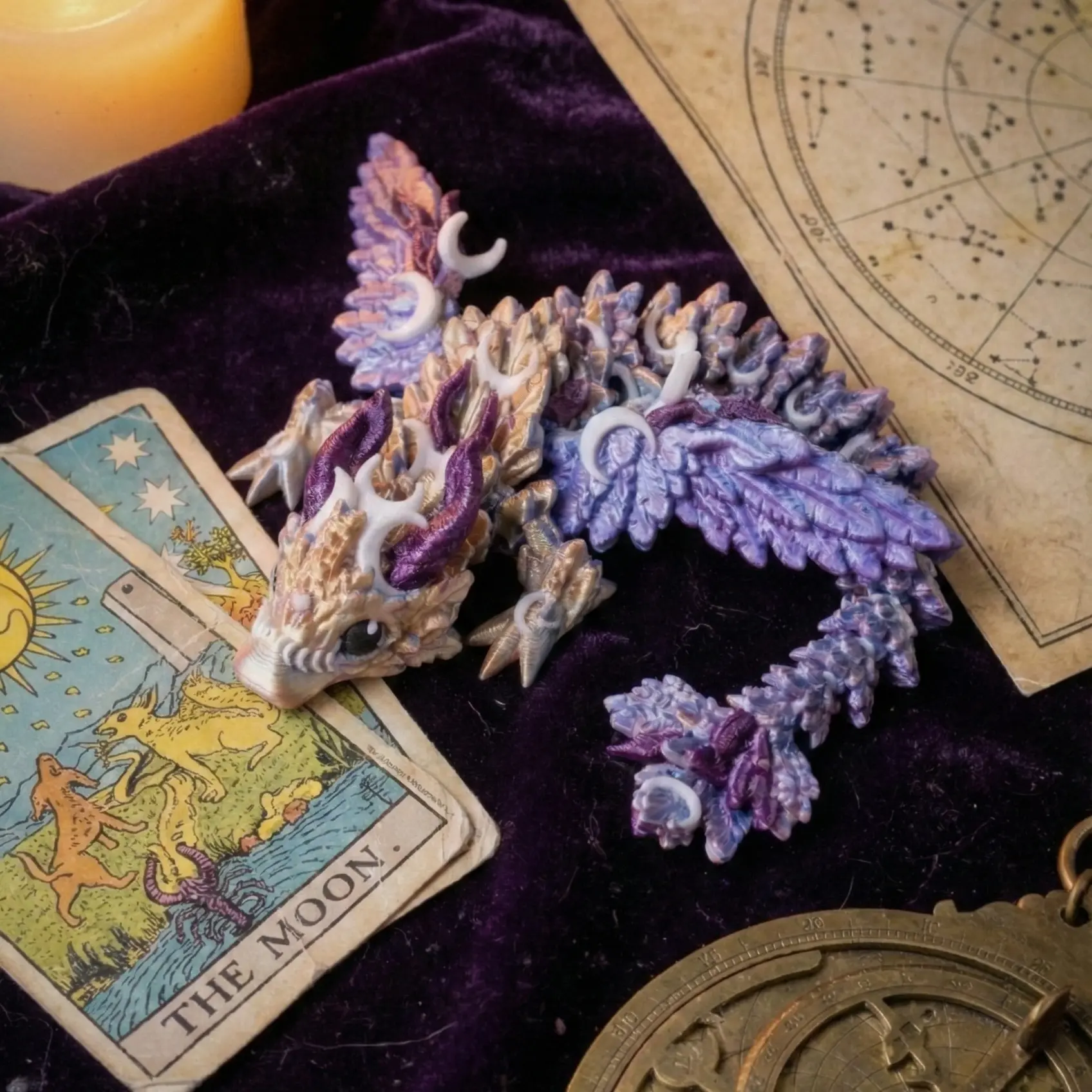 Celestial Lunar Dragon | Articulated Crystal Dragon Figure | Iridescent Desk Companion for Readers | 3D Printed Kinetic Art