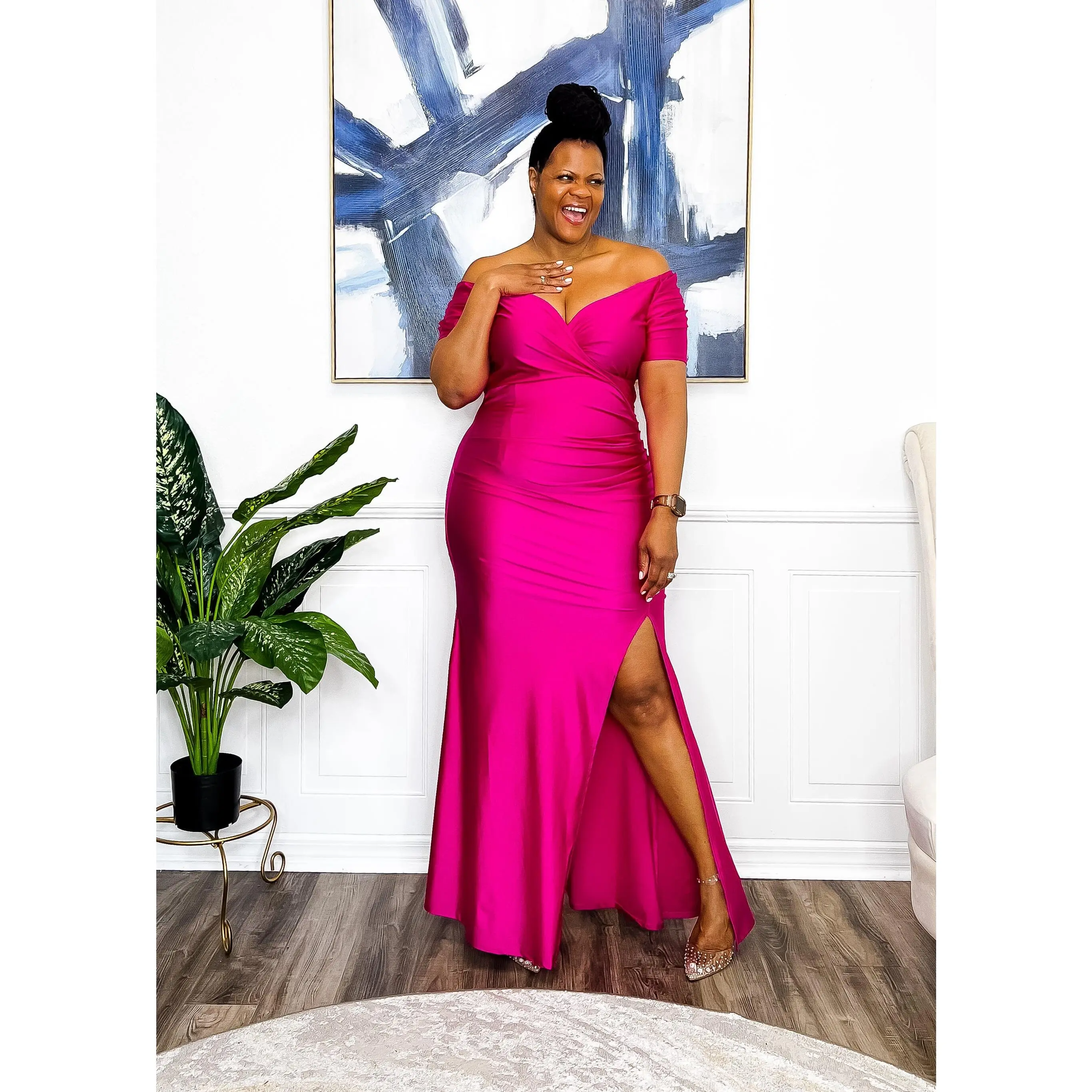What That Leg Do Long Evening Dress - Fuchsia (FINAL SALE)