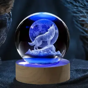 3D Moon Wolf Howl Pattern Laser Engraved LED Color Changing Night Light, USB Powered, Home Living Room Decor, Valentine's Day Gift